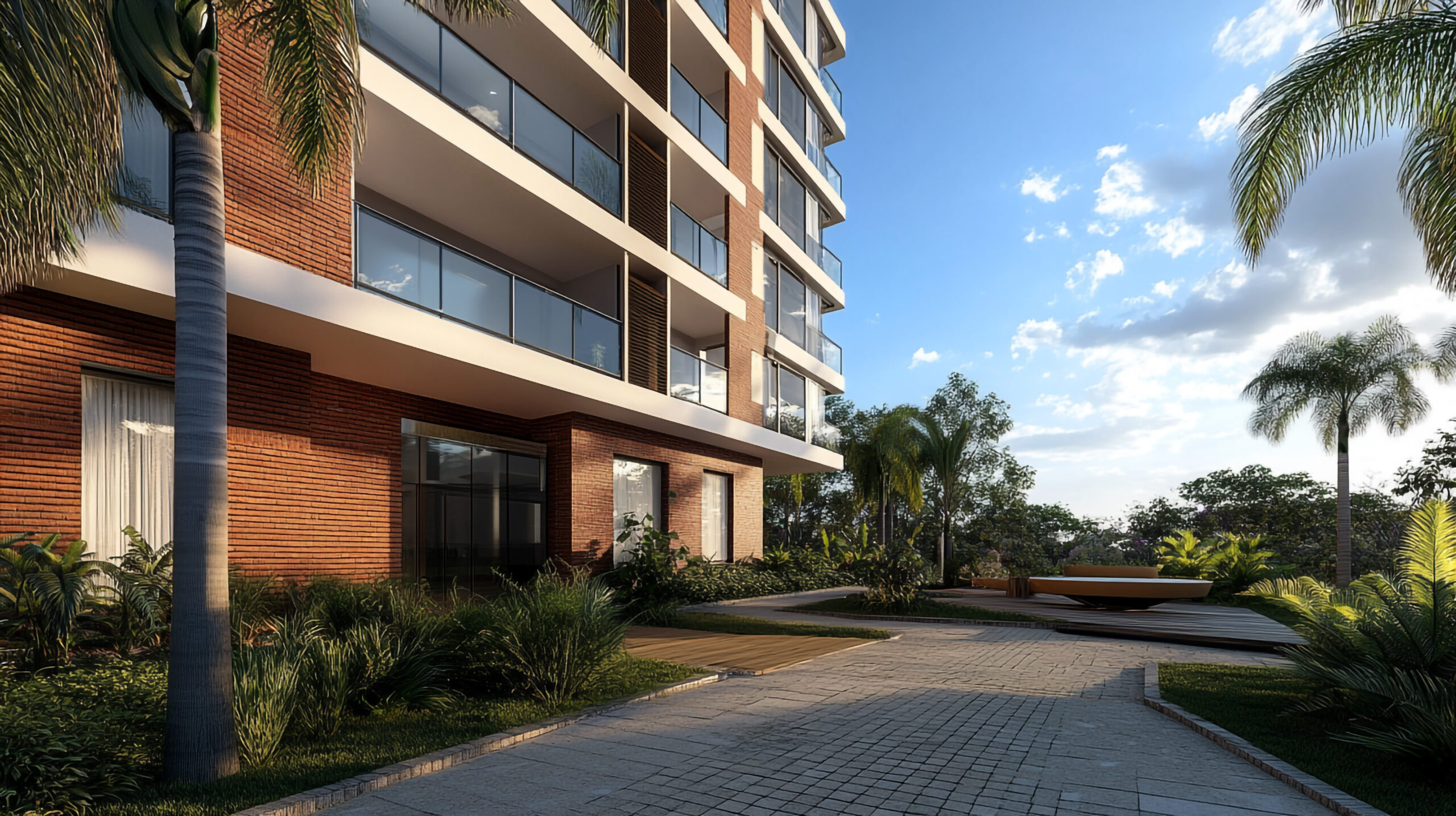 building with balcony palm tree
